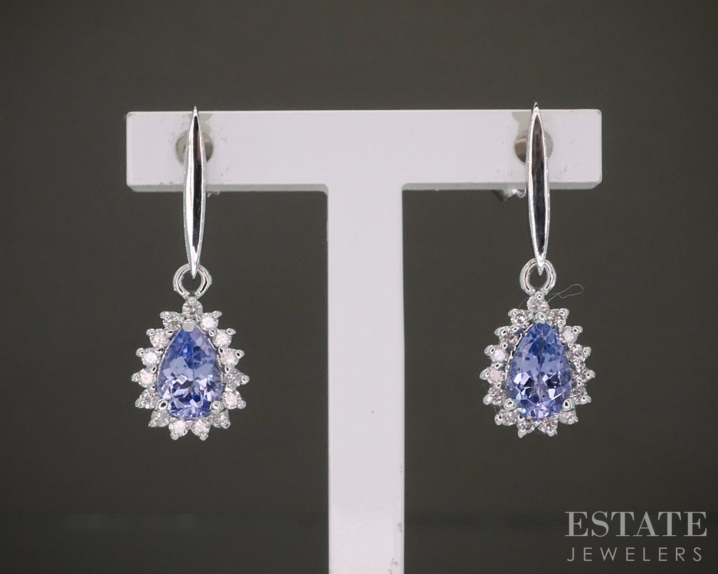 14k White Gold Natural Tanzanite & Diamond Dangle Earrings 2.3g p26088
