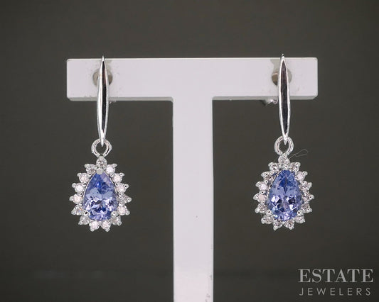 14k White Gold Natural Tanzanite & Diamond Dangle Earrings 2.3g p26088
