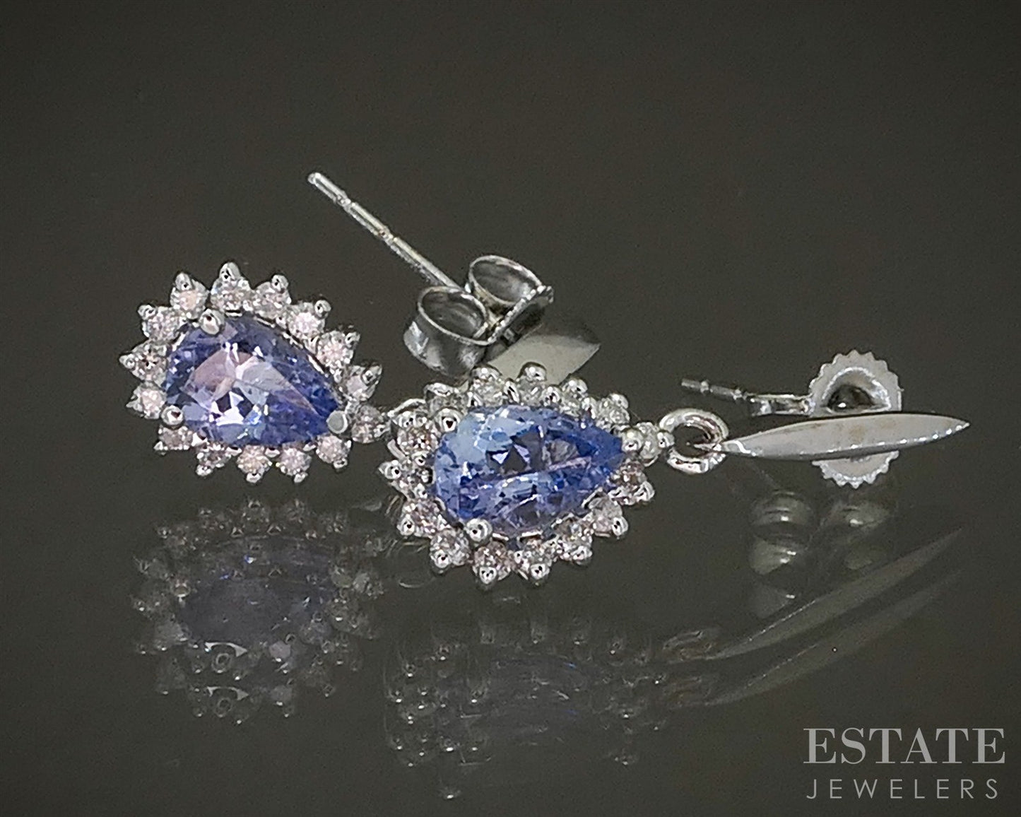 14k White Gold Natural Tanzanite & Diamond Dangle Earrings 2.3g p26088