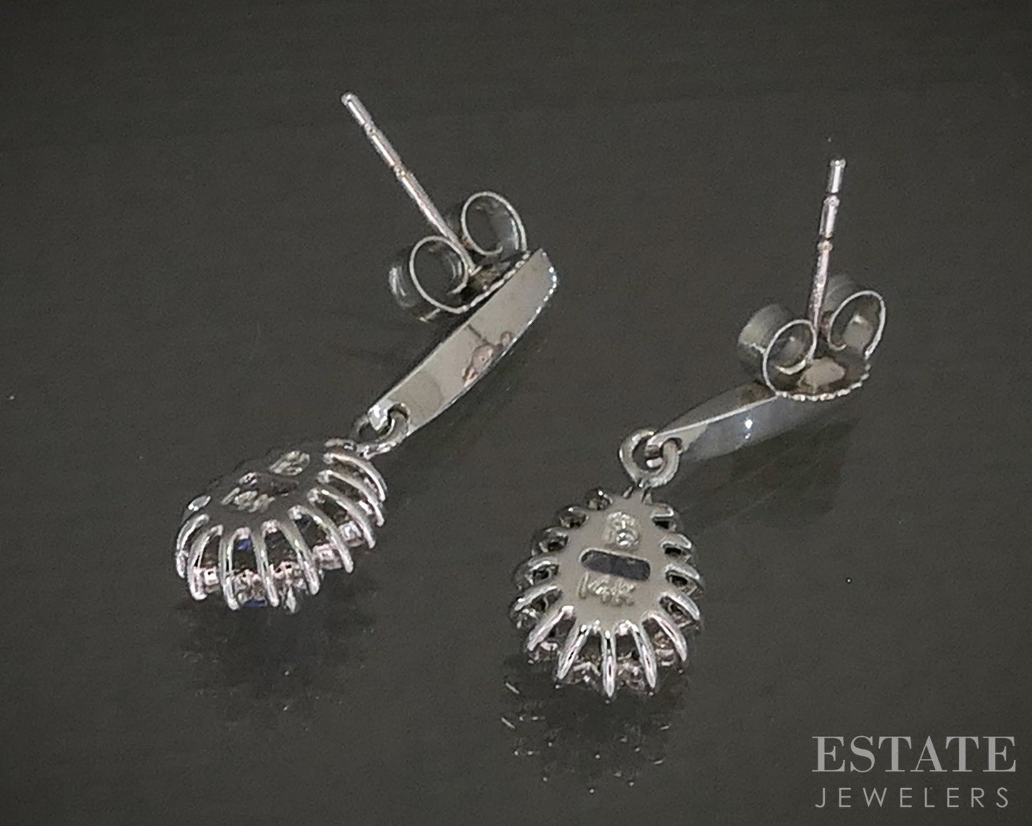 14k White Gold Natural Tanzanite & Diamond Dangle Earrings 2.3g p26088