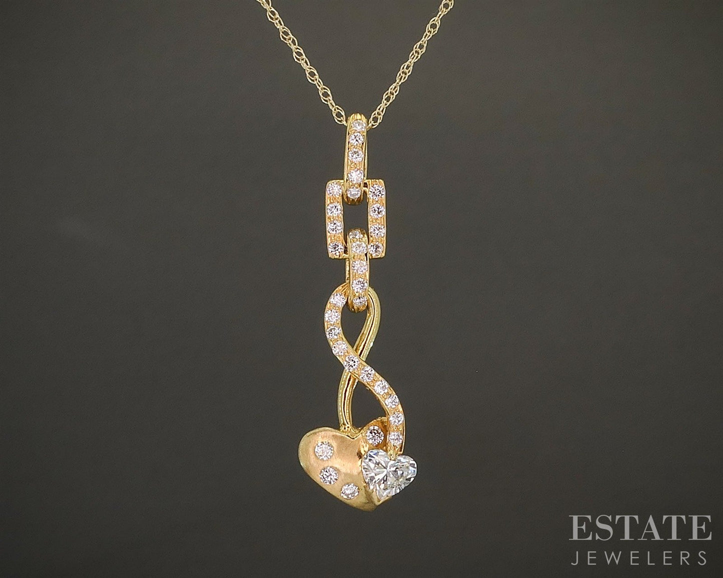 18k Yellow Gold Natural Diamond Heart Freeform Ladies Necklace 2.5g 18"L p26104