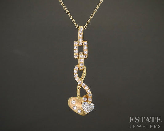 18k Yellow Gold Natural Diamond Heart Freeform Ladies Necklace 2.5g 18"L p26104