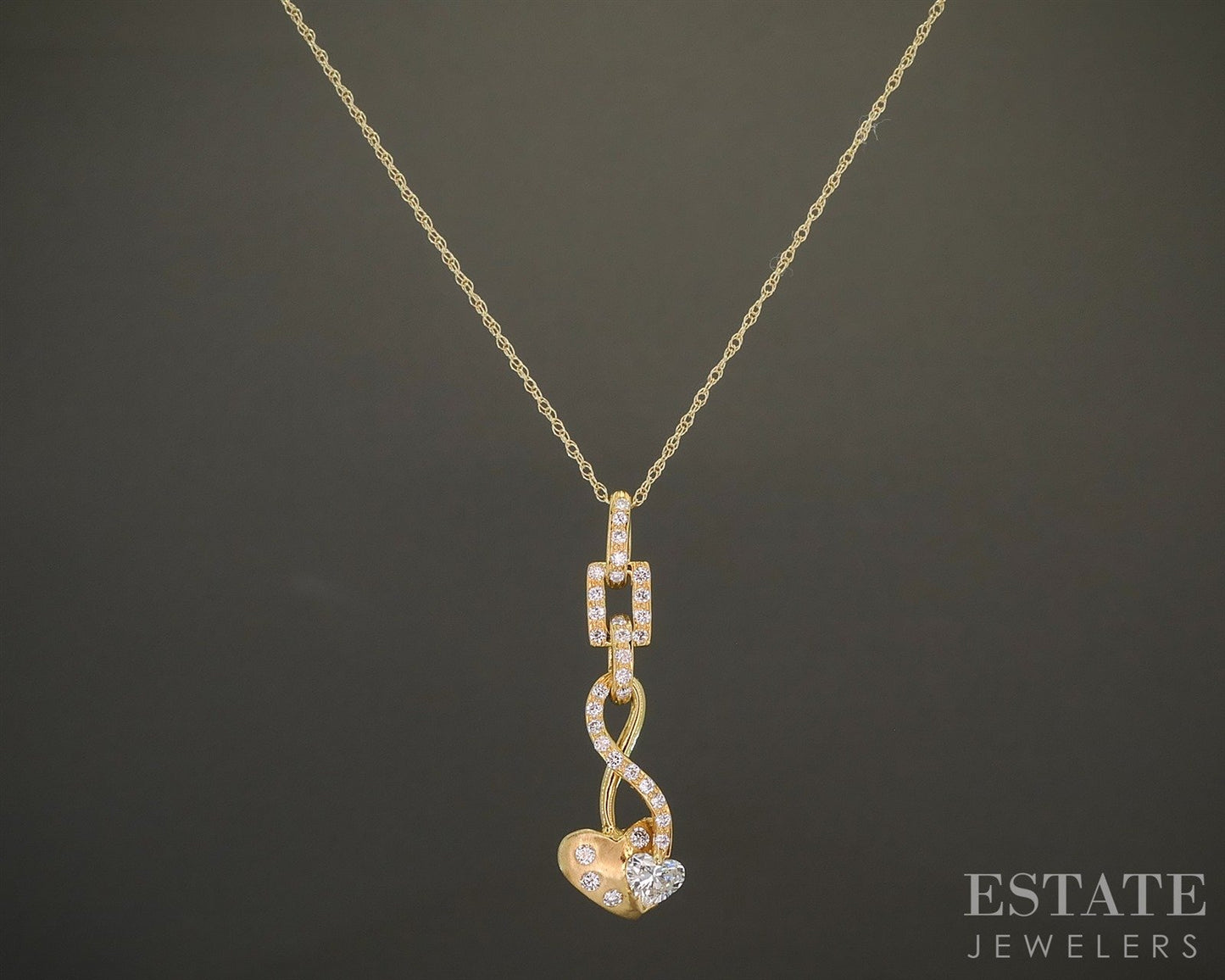 18k Yellow Gold Natural Diamond Heart Freeform Ladies Necklace 2.5g 18"L p26104