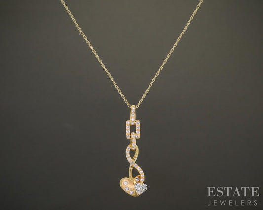 18k Yellow Gold Natural Diamond Heart Freeform Ladies Necklace 2.5g 18"L p26104