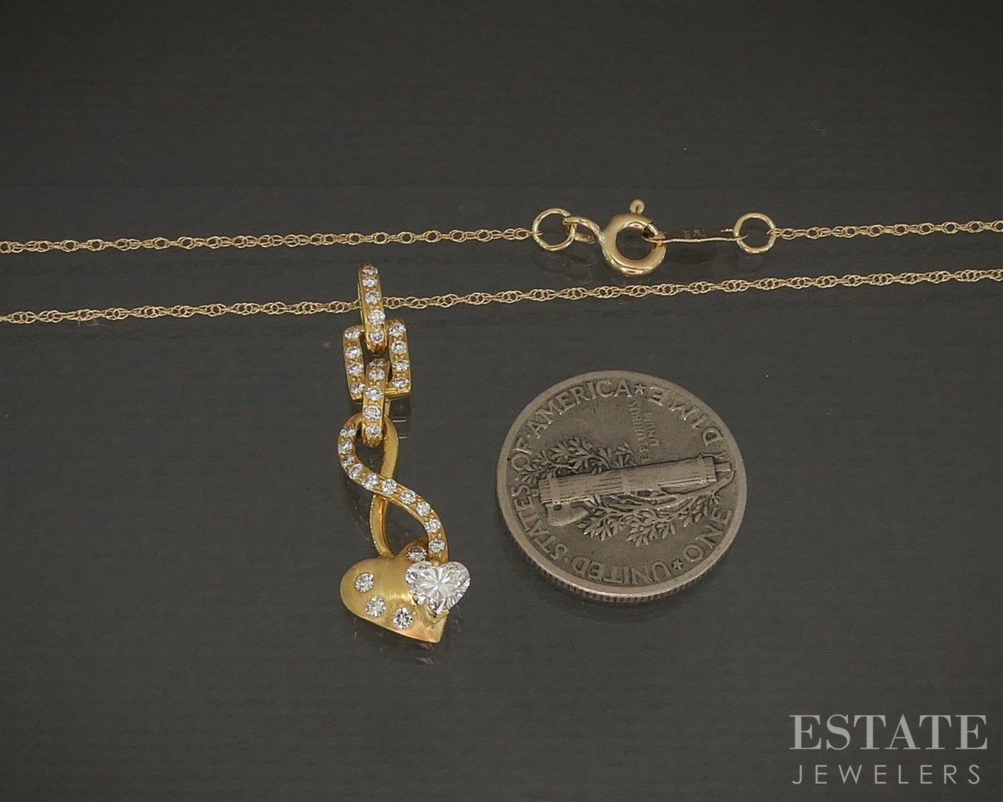 18k Yellow Gold Natural Diamond Heart Freeform Ladies Necklace 2.5g 18"L p26104