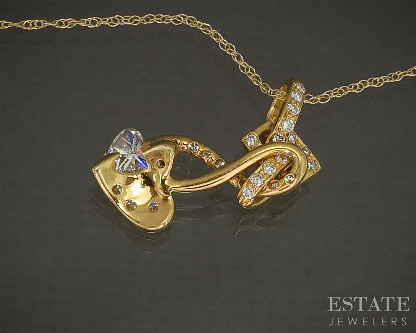 18k Yellow Gold Natural Diamond Heart Freeform Ladies Necklace 2.5g 18"L p26104