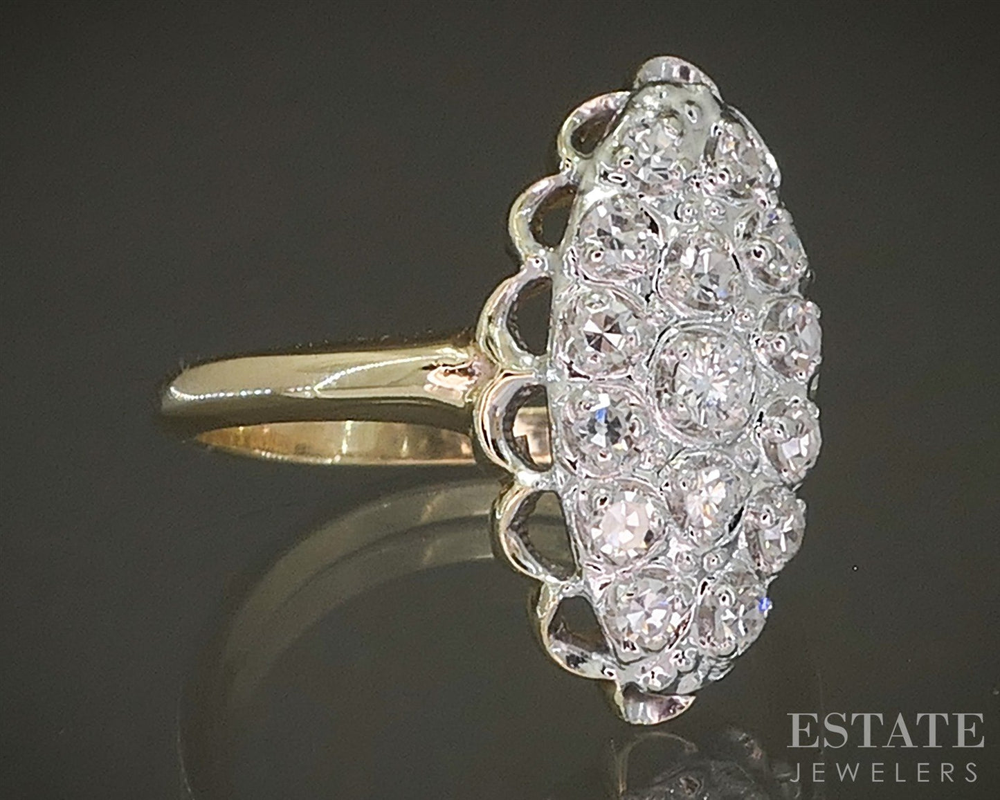 Vintage 14k Yellow Gold Natural .30ctw Diamond Cluster Navette Ring 3.5g p26113