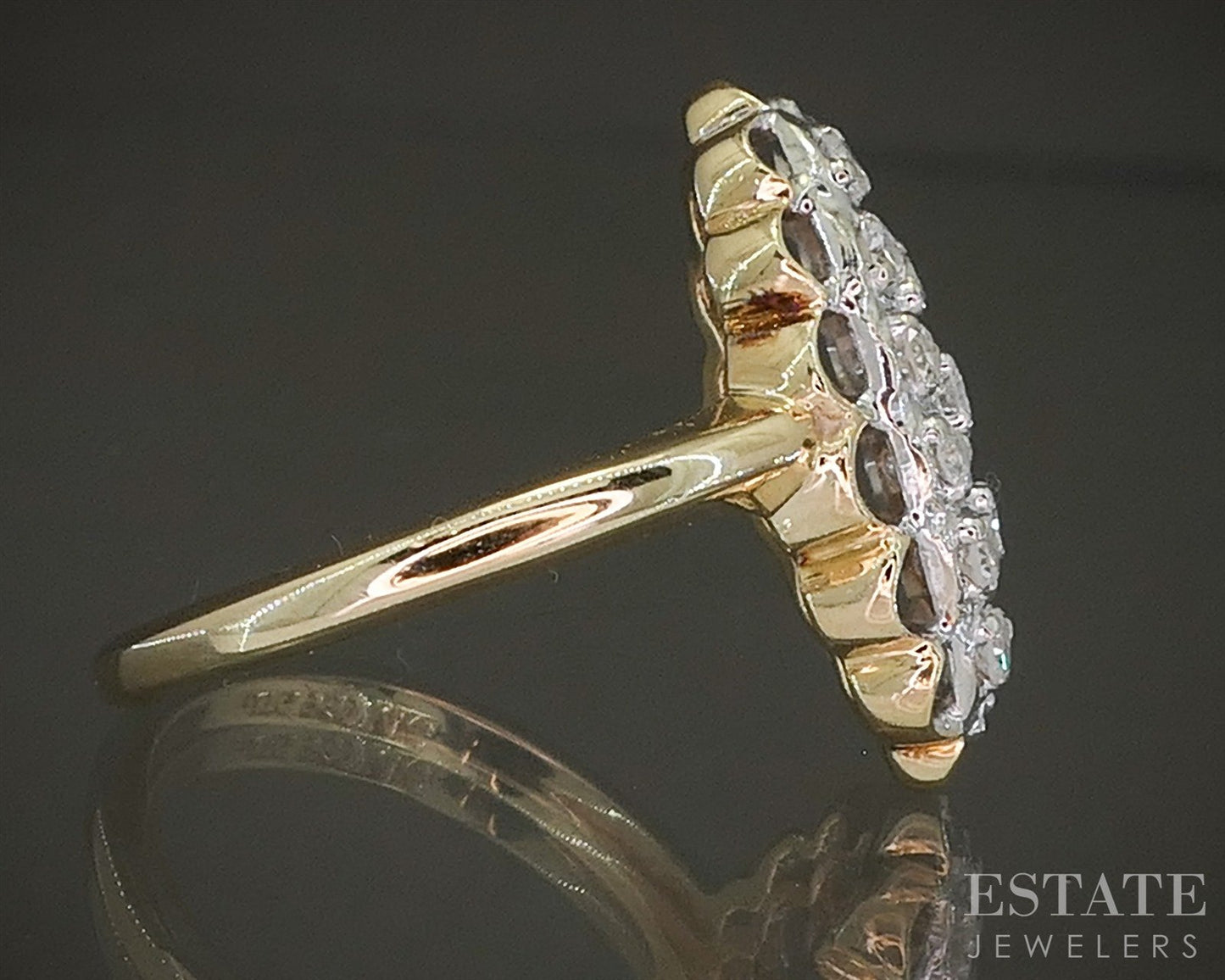 Vintage 14k Yellow Gold Natural .30ctw Diamond Cluster Navette Ring 3.5g p26113