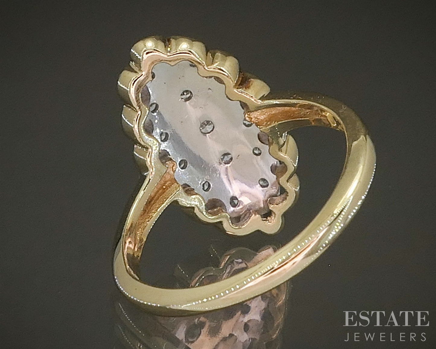 Vintage 14k Yellow Gold Natural .30ctw Diamond Cluster Navette Ring 3.5g p26113