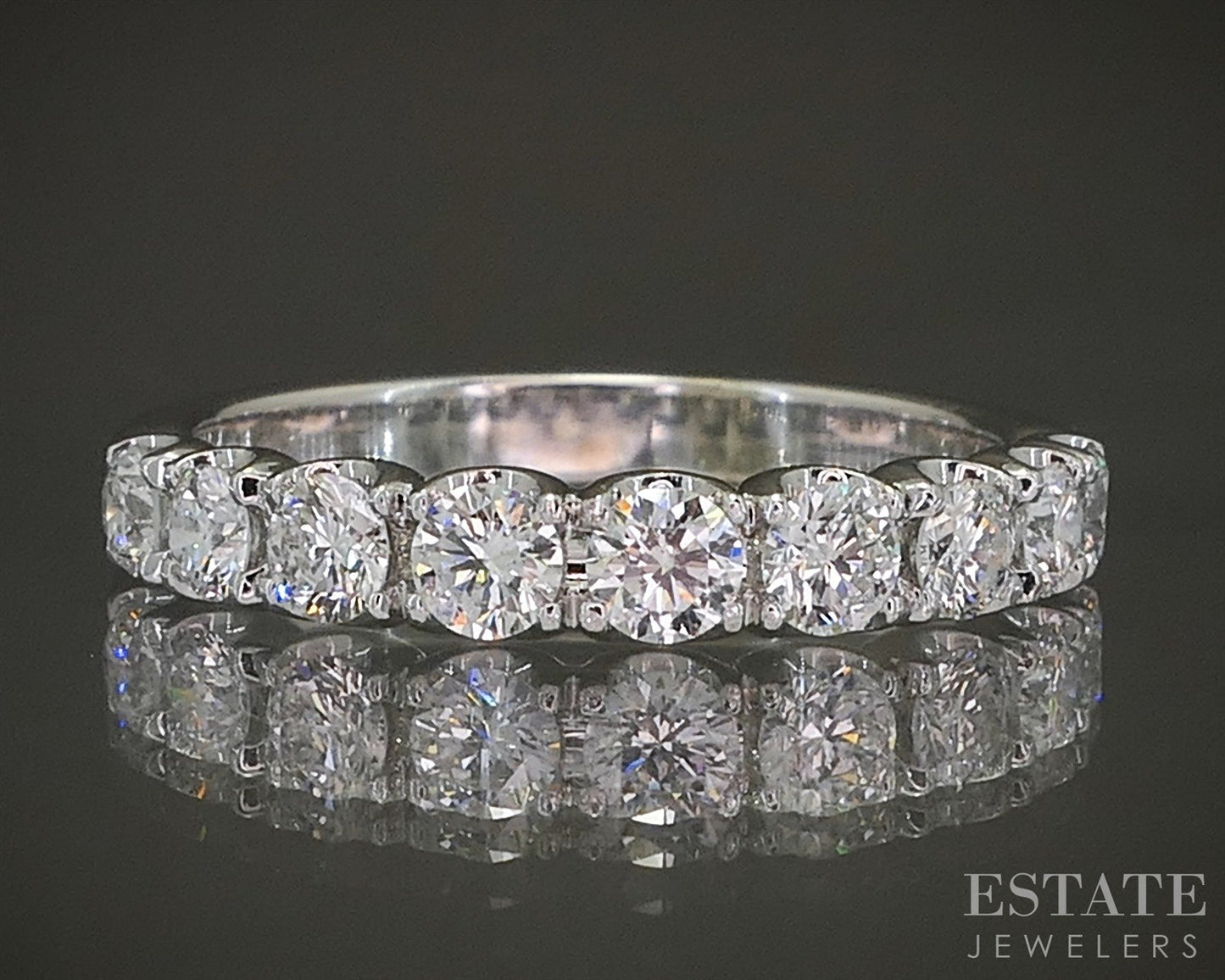 14k White Gold Natural .63ctw Diamond 9-Stone Ladies Wedding Band 3.6g p27132