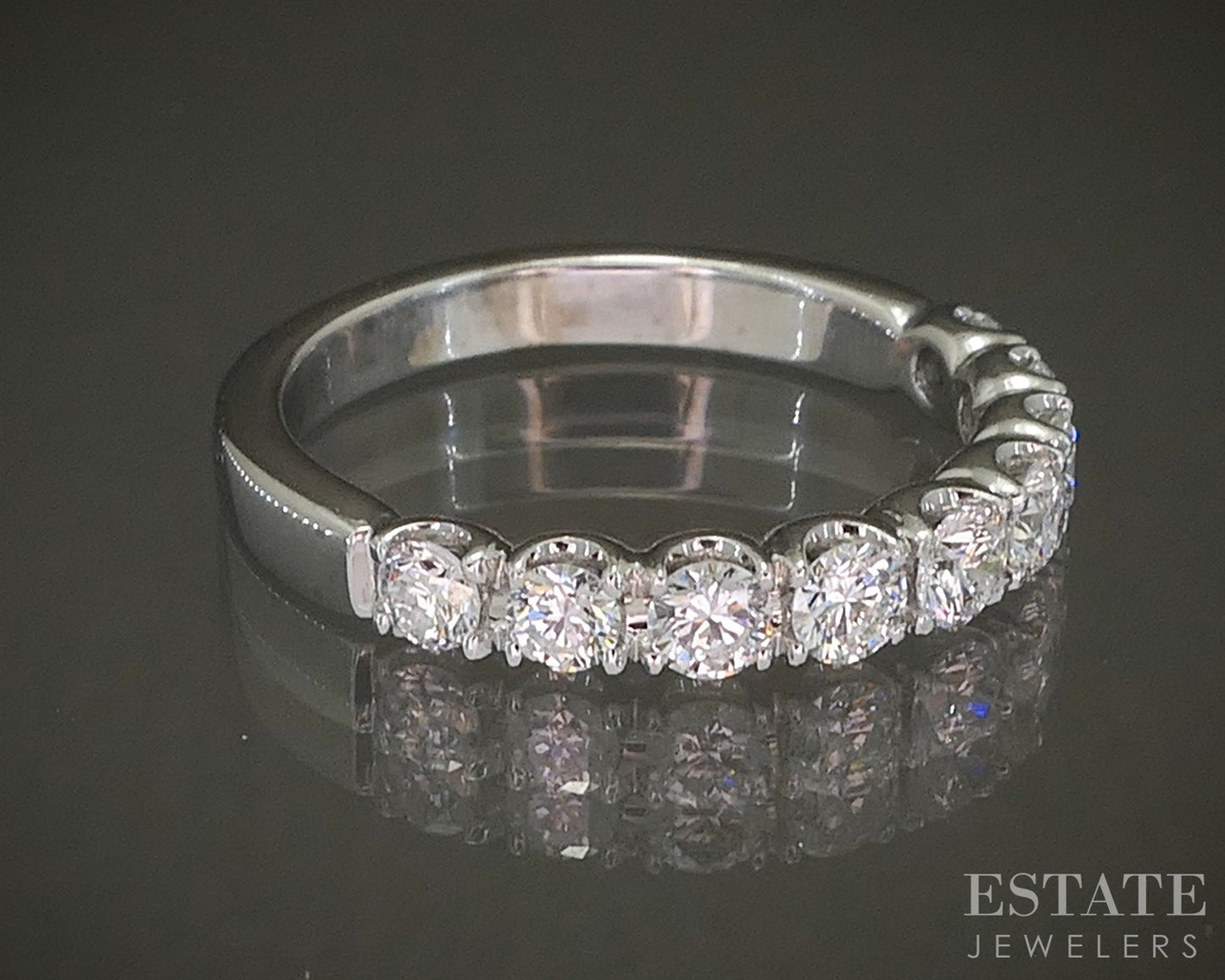 14k White Gold Natural .63ctw Diamond 9-Stone Ladies Wedding Band 3.6g p27132