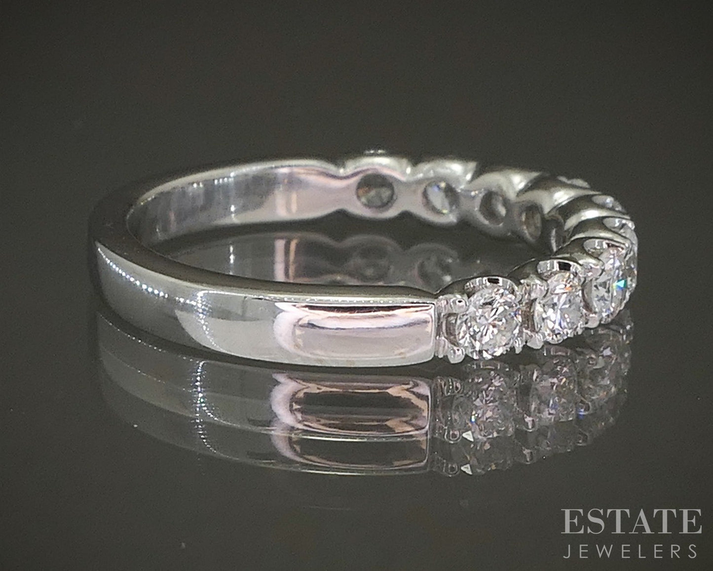 14k White Gold Natural .63ctw Diamond 9-Stone Ladies Wedding Band 3.6g p27132