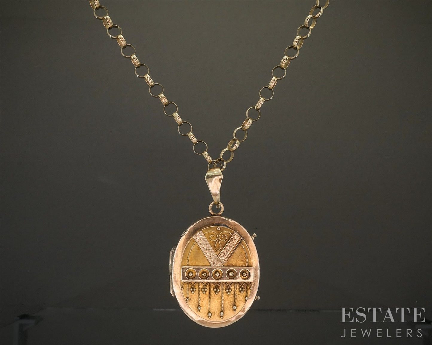 Antique Victorian 10k Yellow Gold Beadwork Oval Locket Necklace 18.2g p26397