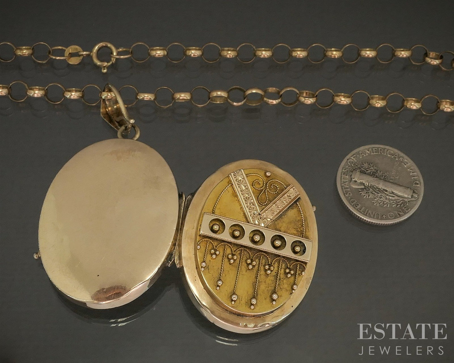Antique Victorian 10k Yellow Gold Beadwork Oval Locket Necklace 18.2g p26397