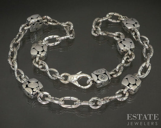 Sterling Silver John Hardy Kali Pebble Link Station Necklace 59g 18"L p27194