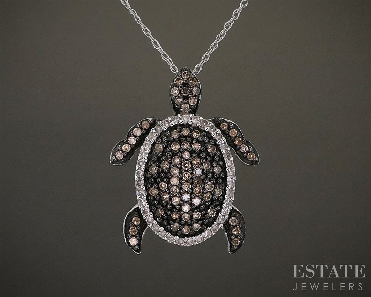 10k White Gold Natural Champagne Diamond Turtle Necklace 3g 18"L p26105