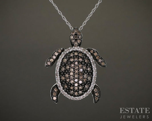 10k White Gold Natural Champagne Diamond Turtle Necklace 3g 18"L p26105