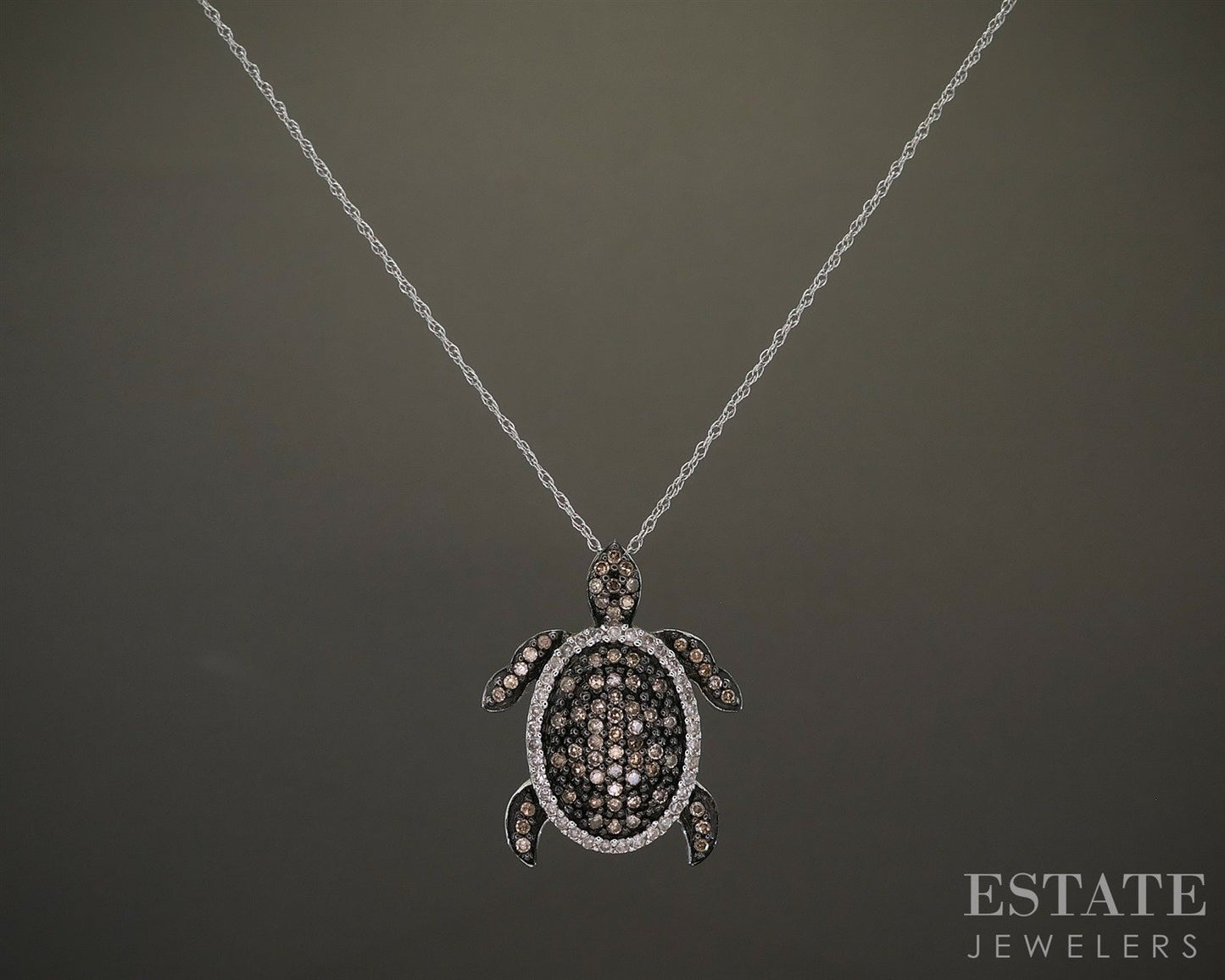 10k White Gold Natural Champagne Diamond Turtle Necklace 3g 18"L p26105