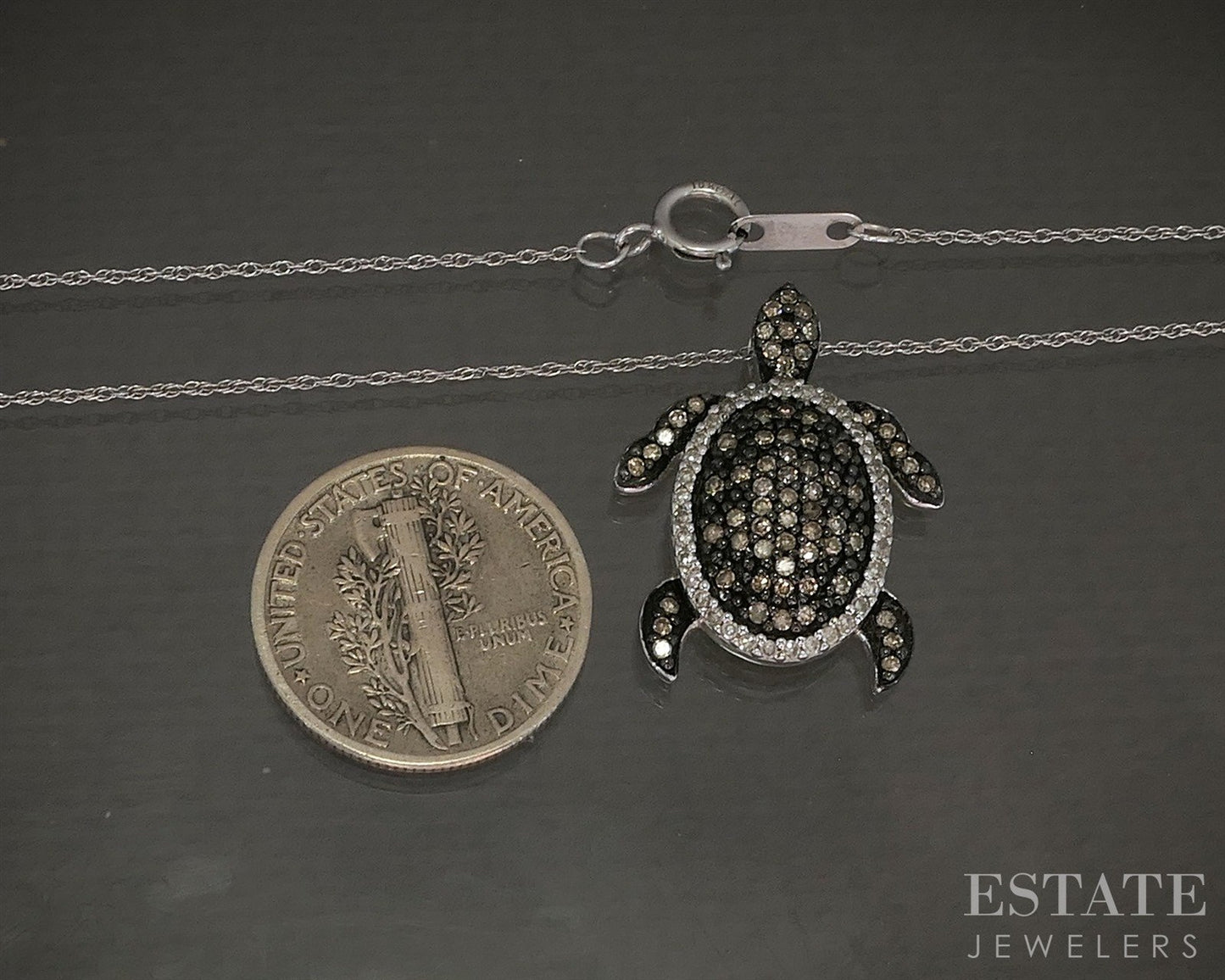 10k White Gold Natural Champagne Diamond Turtle Necklace 3g 18"L p26105