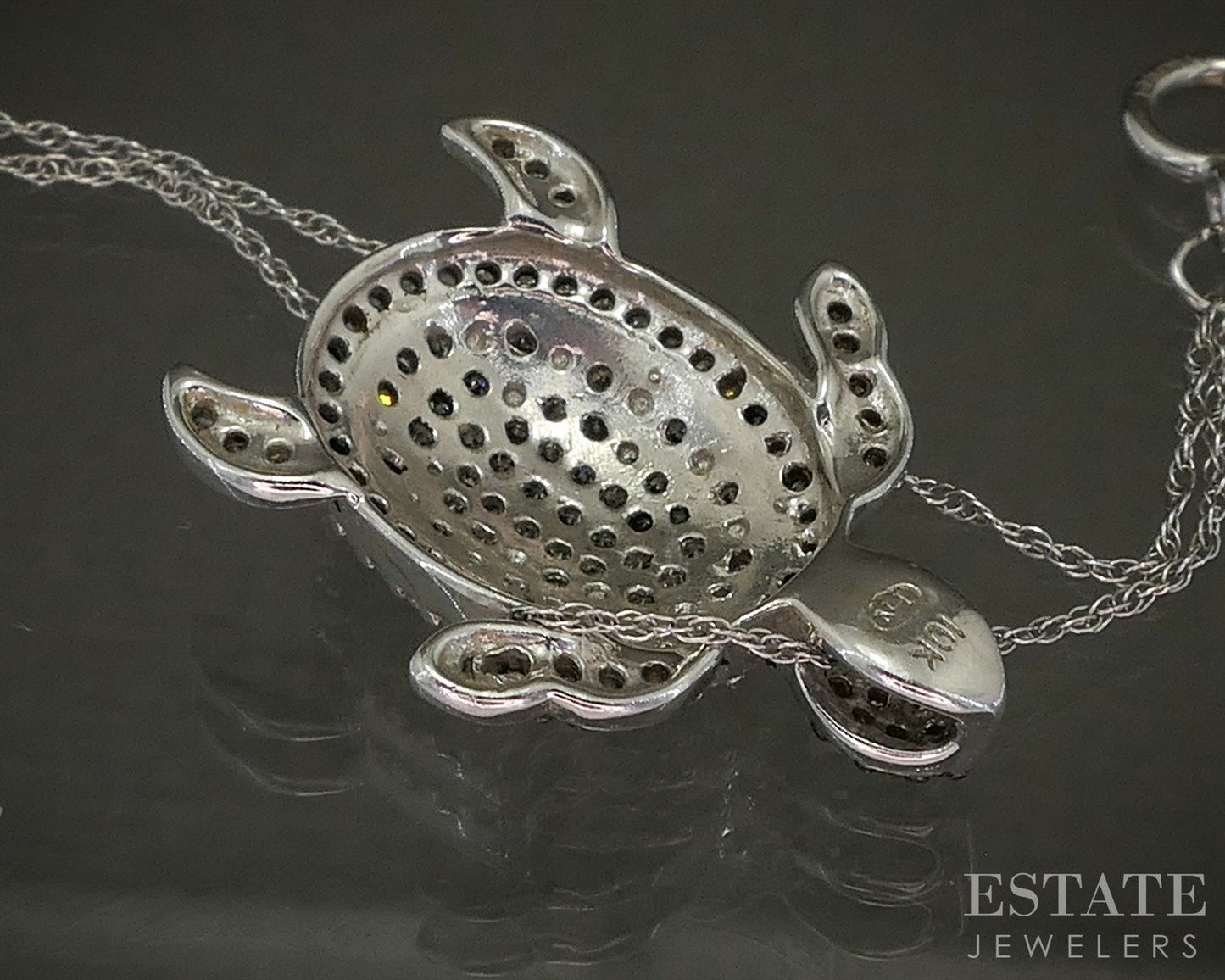 10k White Gold Natural Champagne Diamond Turtle Necklace 3g 18"L p26105