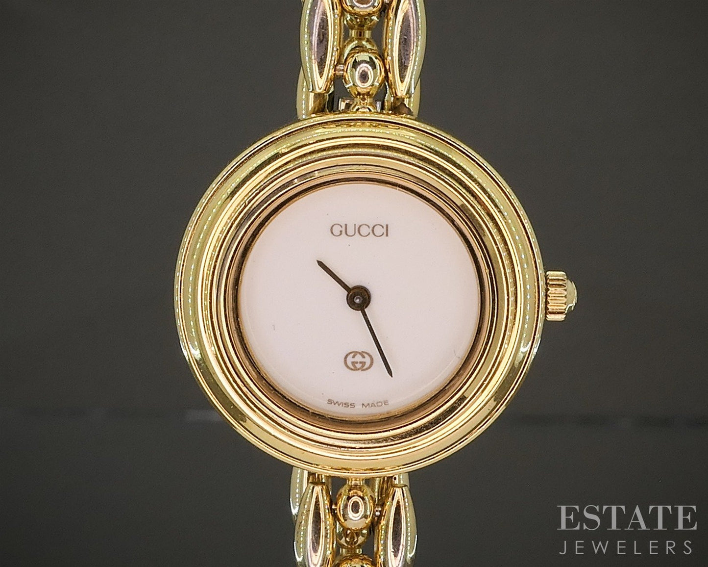 Gucci 11/12 Gold Tone White Dial Bracelet Ladies Watch p26795