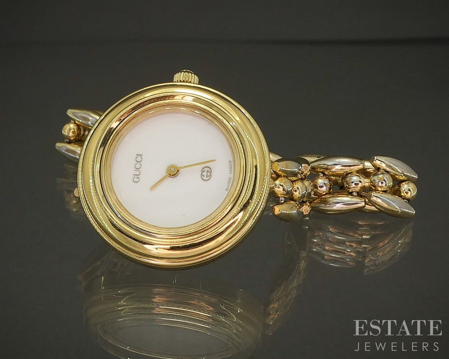 Gucci 11/12 Gold Tone White Dial Bracelet Ladies Watch p26795
