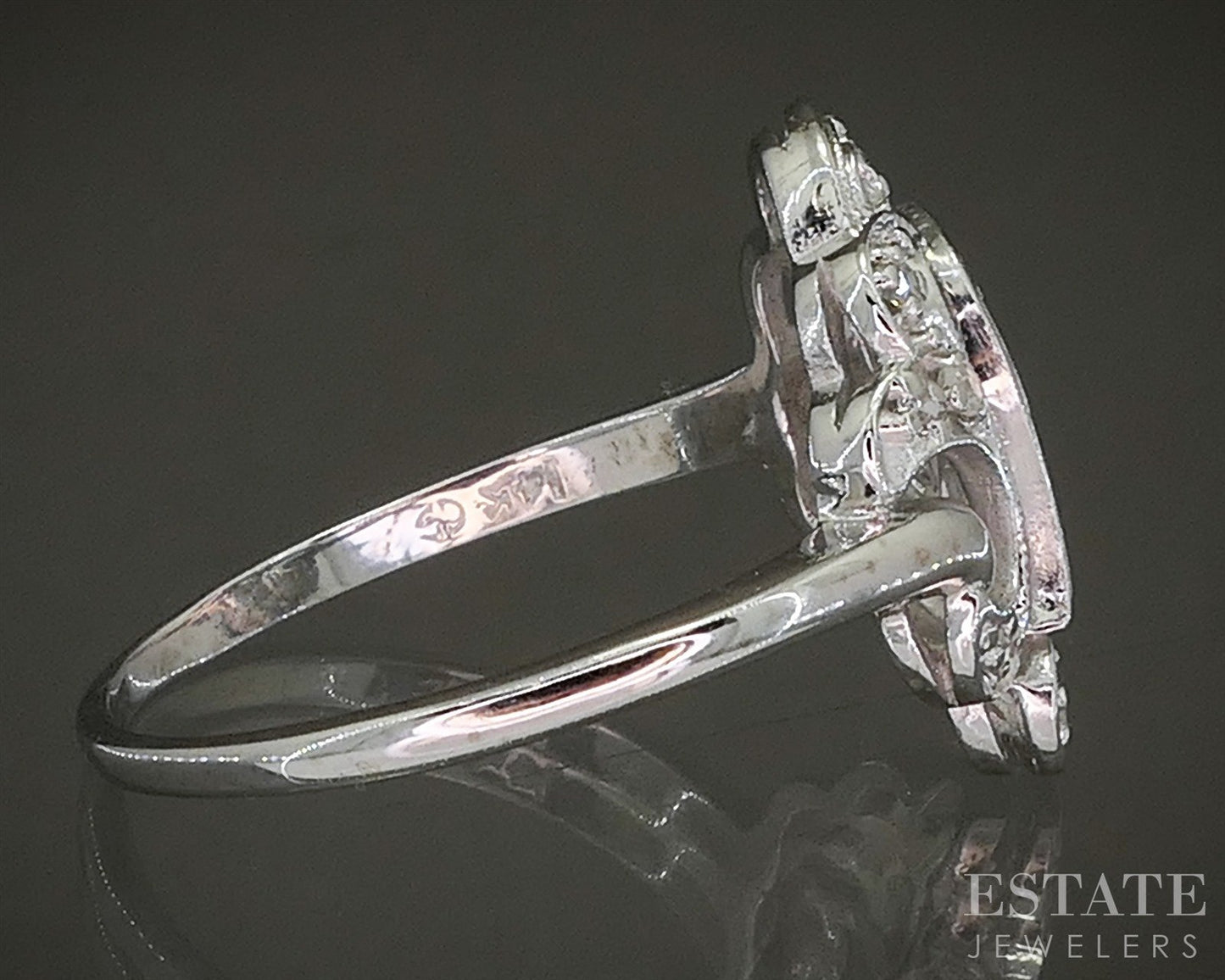 Antique 14k White Gold Natural .20ctw Diamond Filigree Scroll Ring 3.5g p26743