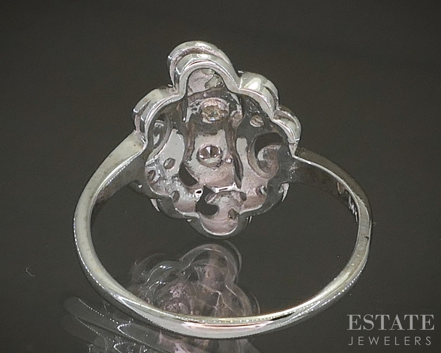 Antique 14k White Gold Natural .20ctw Diamond Filigree Scroll Ring 3.5g p26743