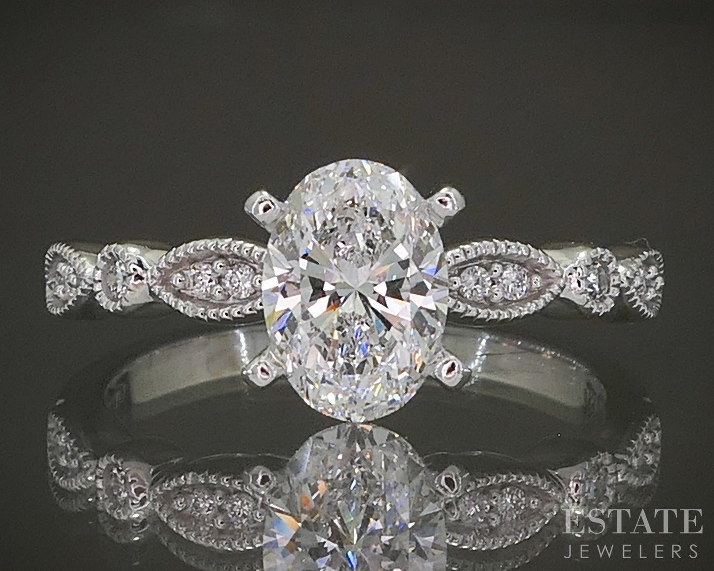 14k White Gold GIA Oval Natural 1.07ct Diamond Engagement Ring 3.3g p26889