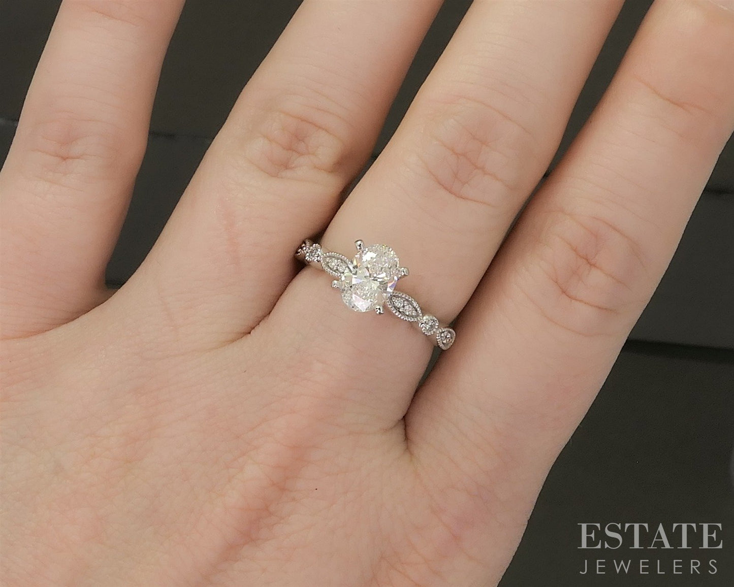 14k White Gold GIA Oval Natural 1.07ct Diamond Engagement Ring 3.3g p26889