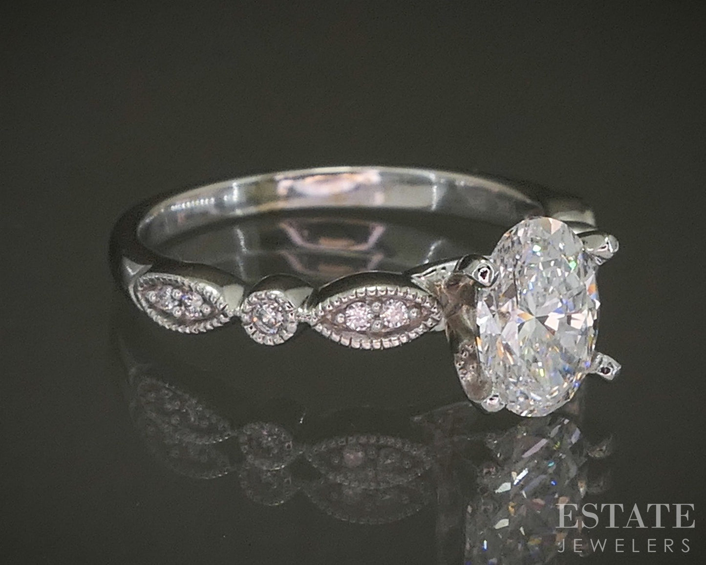 14k White Gold GIA Oval Natural 1.07ct Diamond Engagement Ring 3.3g p26889