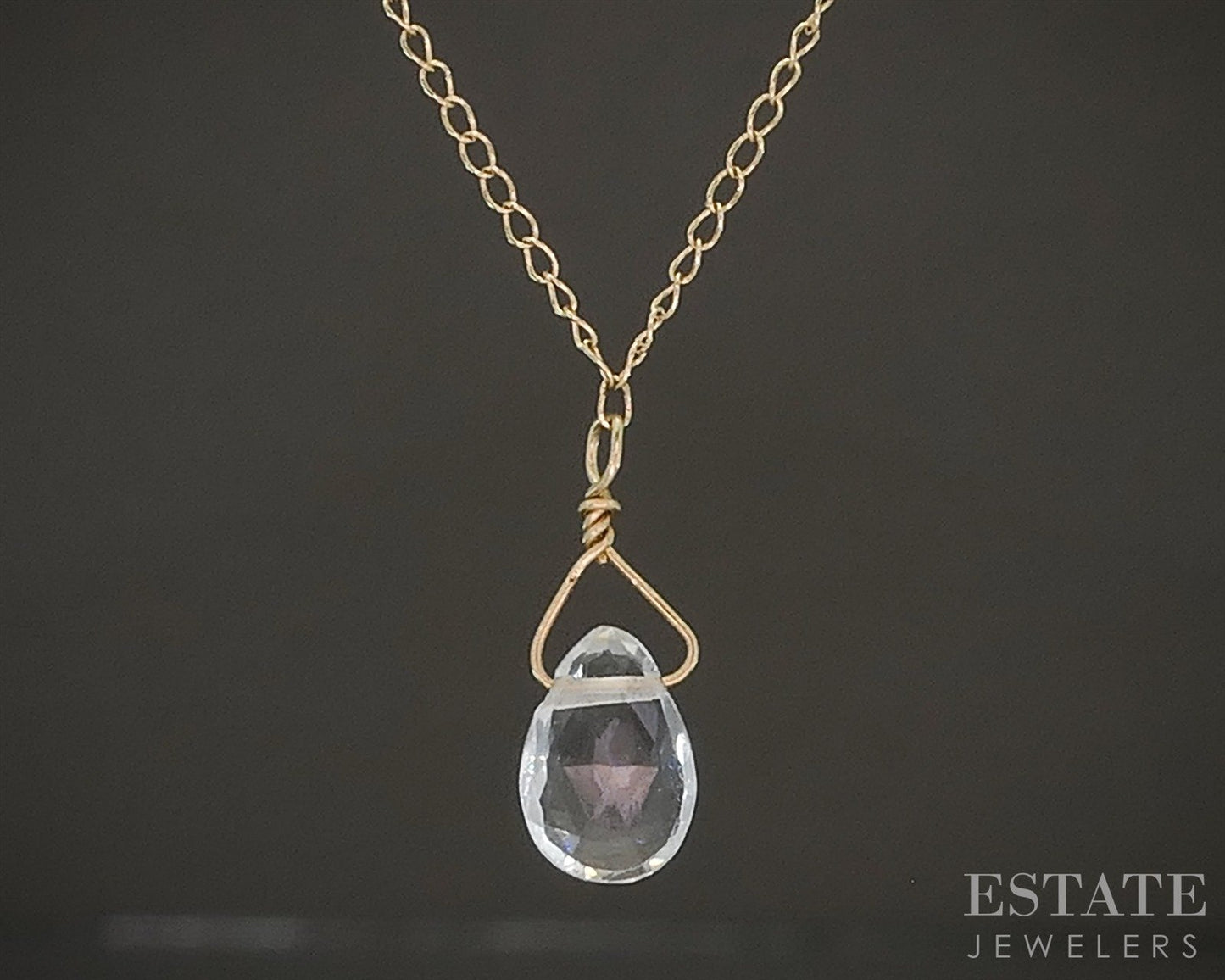 14k Yellow Gold Briolette Natural White Sapphire Ladies Necklace 16"L p29898