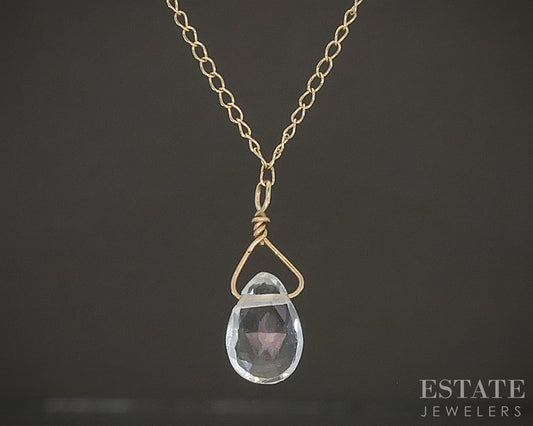 14k Yellow Gold Briolette Natural White Sapphire Ladies Necklace 16"L p29898