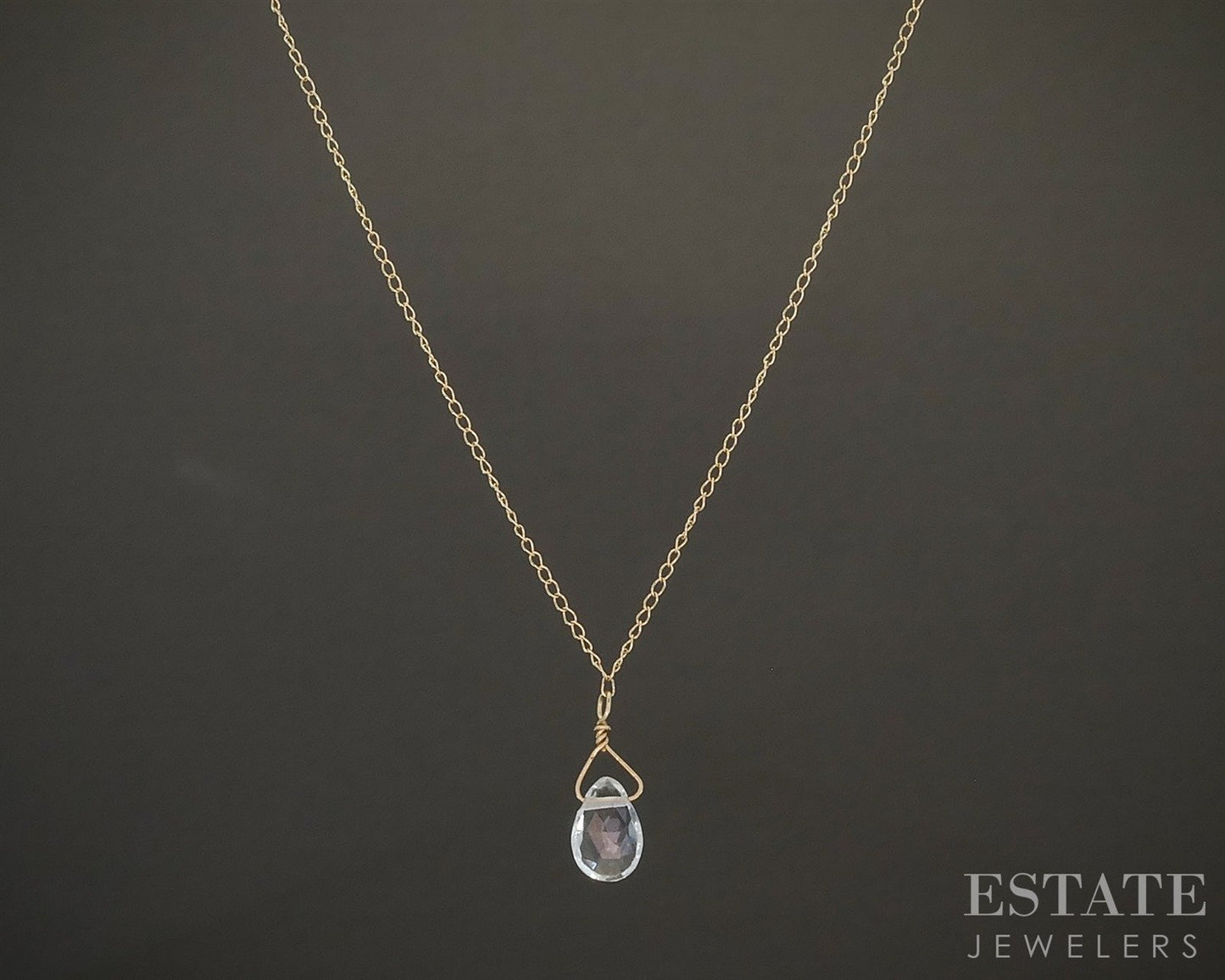 14k Yellow Gold Briolette Natural White Sapphire Ladies Necklace 16"L p29898