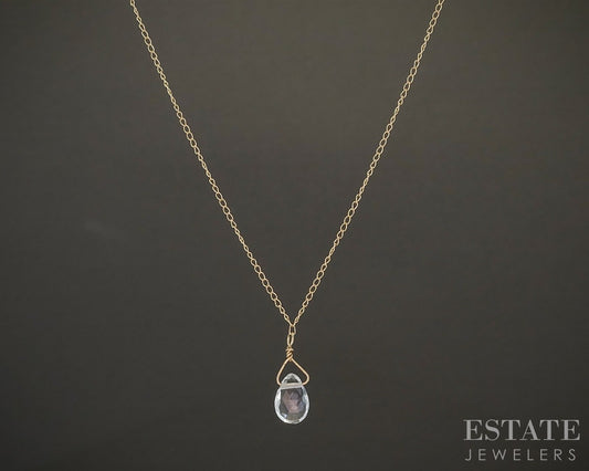 14k Yellow Gold Briolette Natural White Sapphire Ladies Necklace 16"L p29898
