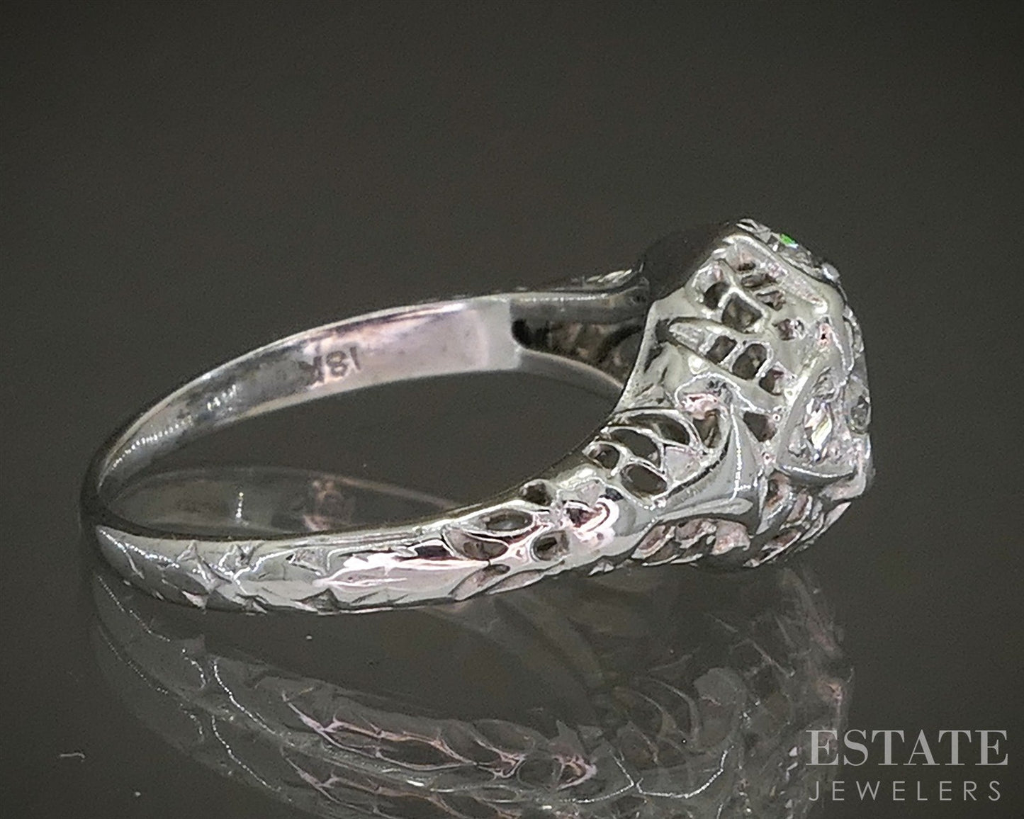 Antique 18k White Gold Natural .24ctw Diamond Filigree Engagement Ring p26924