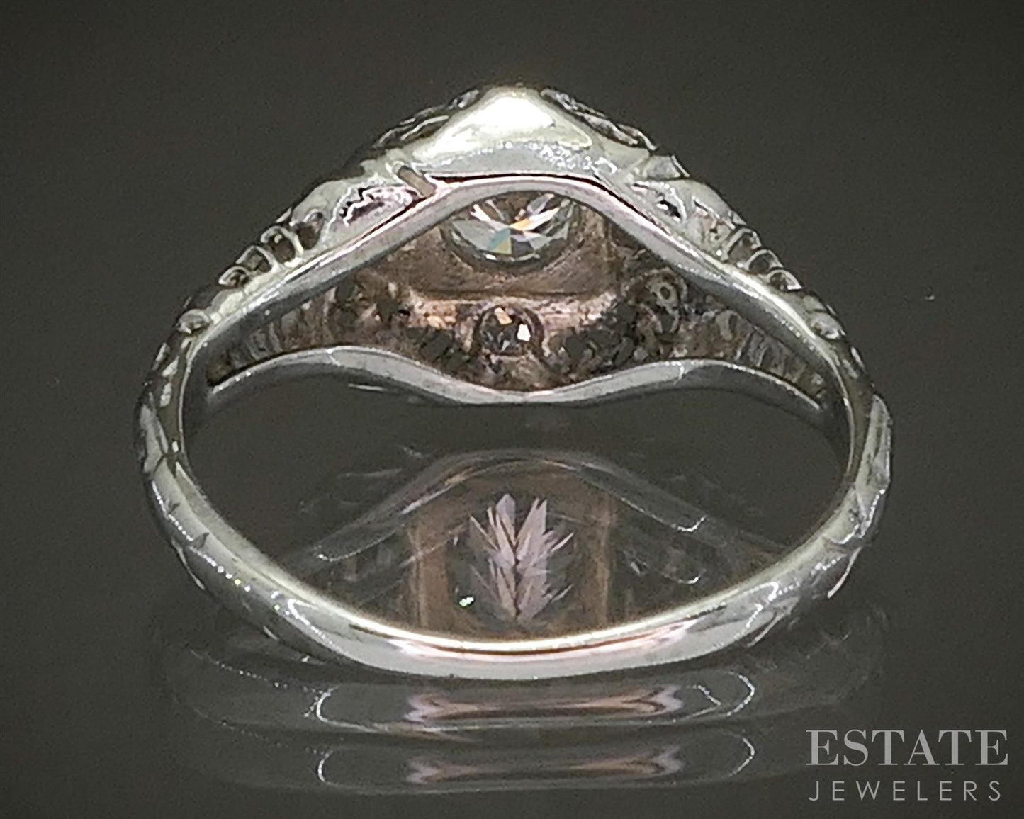 Antique 18k White Gold Natural .24ctw Diamond Filigree Engagement Ring p26924