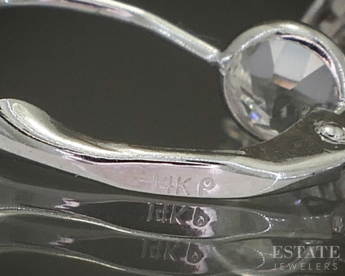 Vintage 14k White Gold Rock Crystal Quartz & Diamond Dangle Earrings 9.2g p26825
