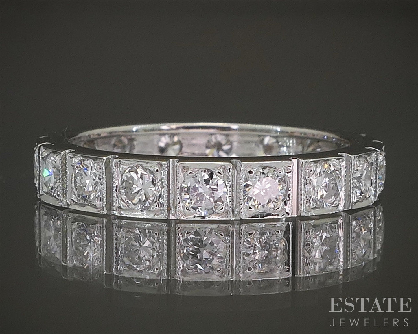 Vintage 14k White Gold Natural .90ctw Diamond Eternity Band 2.5g p26701