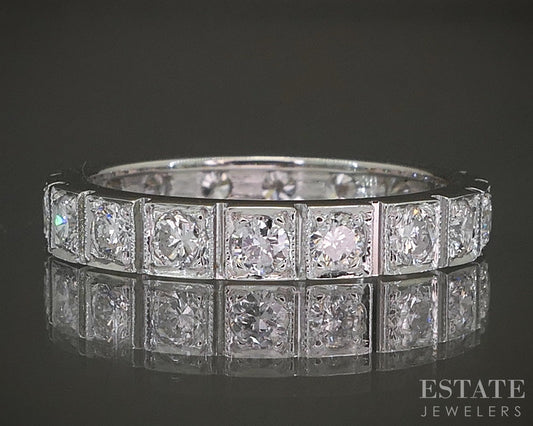 Vintage 14k White Gold Natural .90ctw Diamond Eternity Band 2.5g p26701