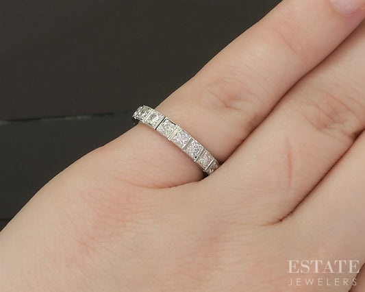 Vintage 14k White Gold Natural .90ctw Diamond Eternity Band 2.5g p26701