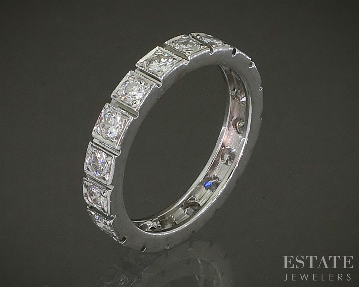Vintage 14k White Gold Natural .90ctw Diamond Eternity Band 2.5g p26701