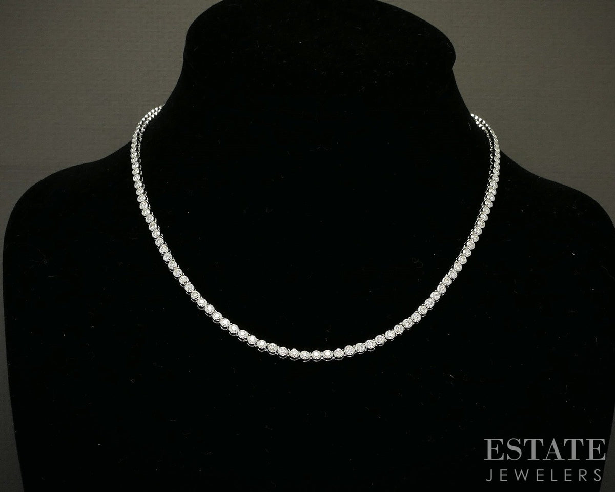 18k White Gold Round Natural 3.00ctw Diamond Line Tennis Necklace 16"L p26816
