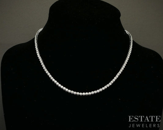 18k White Gold Round Natural 3.00ctw Diamond Line Tennis Necklace 16"L p26816