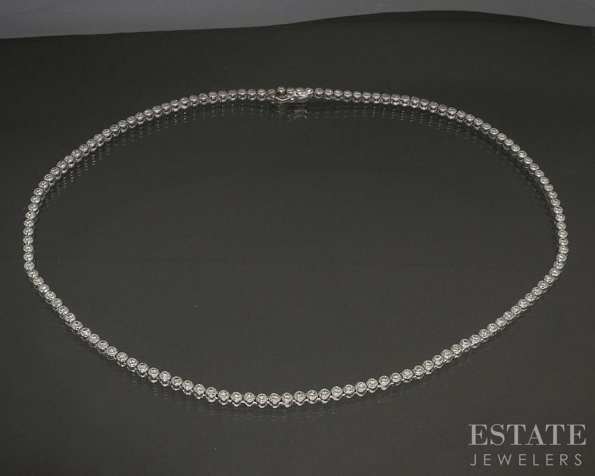 18k White Gold Round Natural 3.00ctw Diamond Line Tennis Necklace 16"L p26816