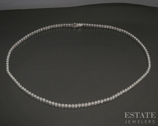 18k White Gold Round Natural 3.00ctw Diamond Line Tennis Necklace 16"L p26816