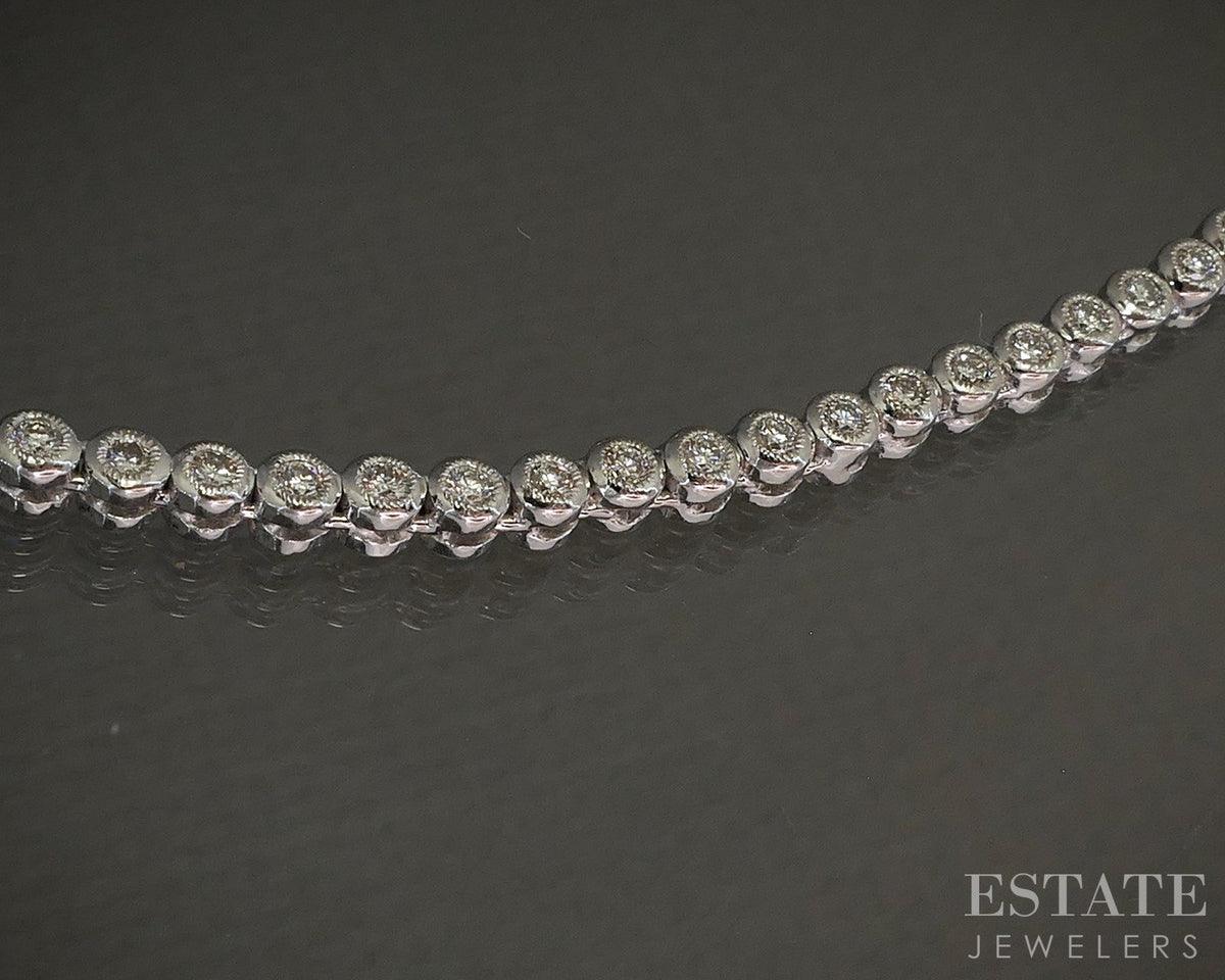 18k White Gold Round Natural 3.00ctw Diamond Line Tennis Necklace 16"L p26816