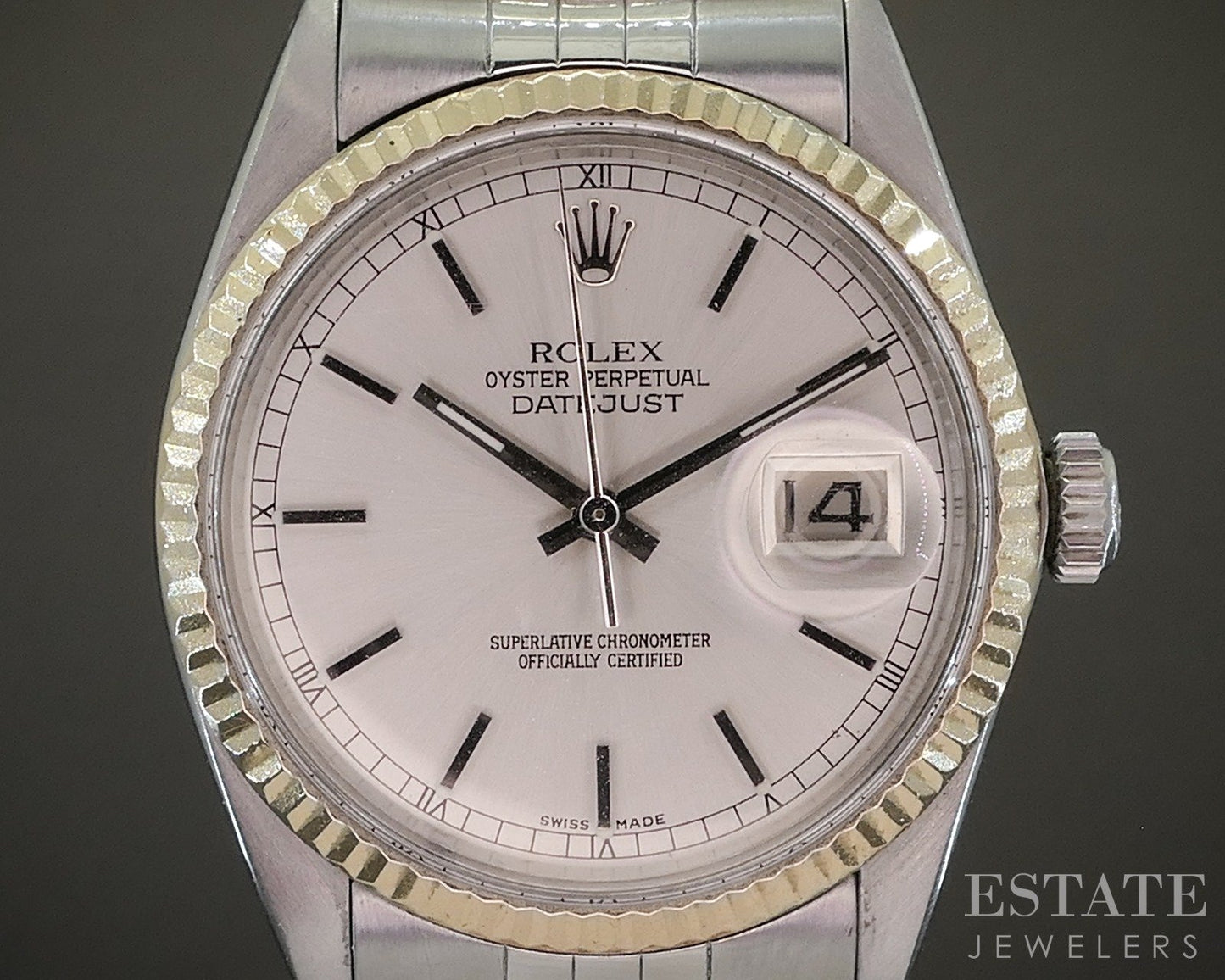 1981 Rolex Datejust Stainless Jubilee 16014 Silver Stick Dial Mens Watch p29521