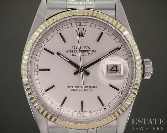 1981 Rolex Datejust Stainless Jubilee 16014 Silver Stick Dial Mens Watch p29521