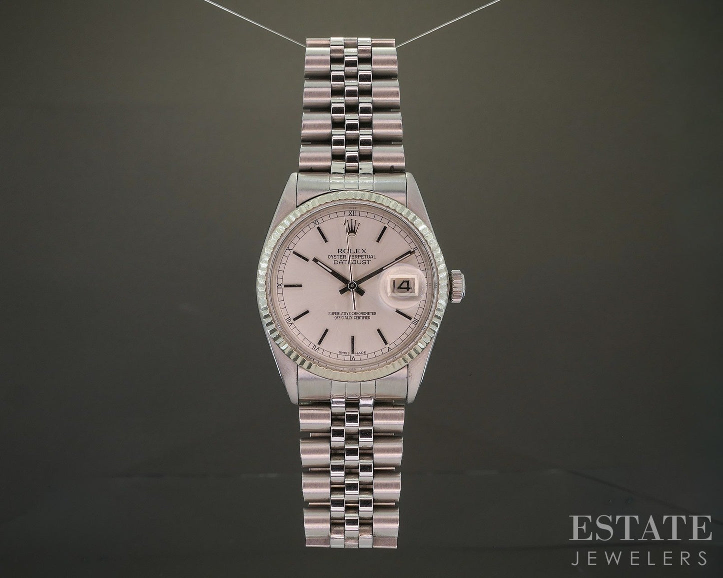 1981 Rolex Datejust Stainless Jubilee 16014 Silver Stick Dial Mens Watch p29521